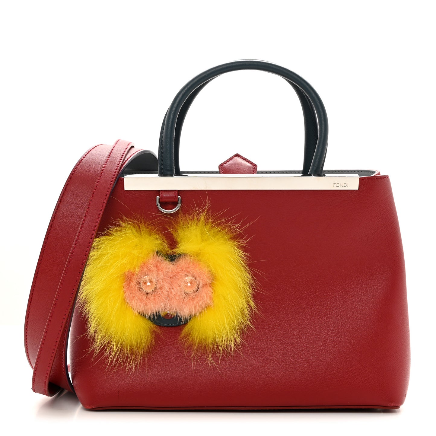 Vitello Dolce Fox Mink Crystal Bi-Color Monster Mirror Charm Petite 2Jours Tote Ribes