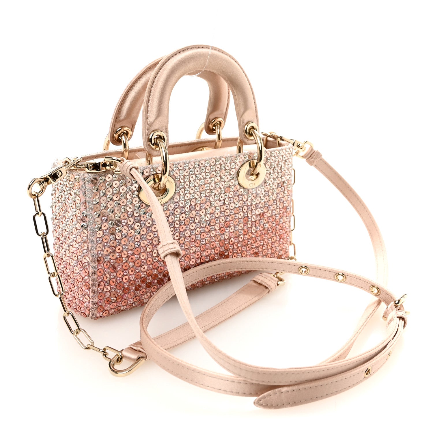 Christian Dior Satin Crystal Sequins Embroidered Micro Lady D-Joy Pink 3 of 10