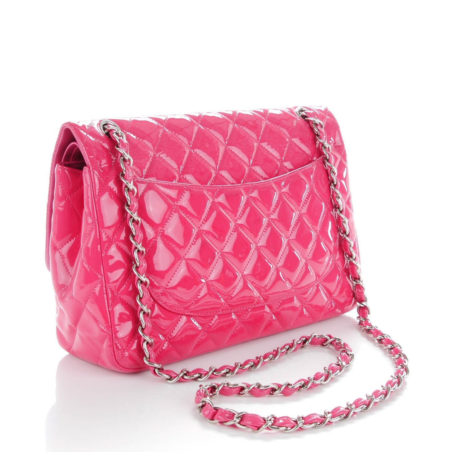 Patent Calfskin Quilted Jumbo Double Flap Fuchsia