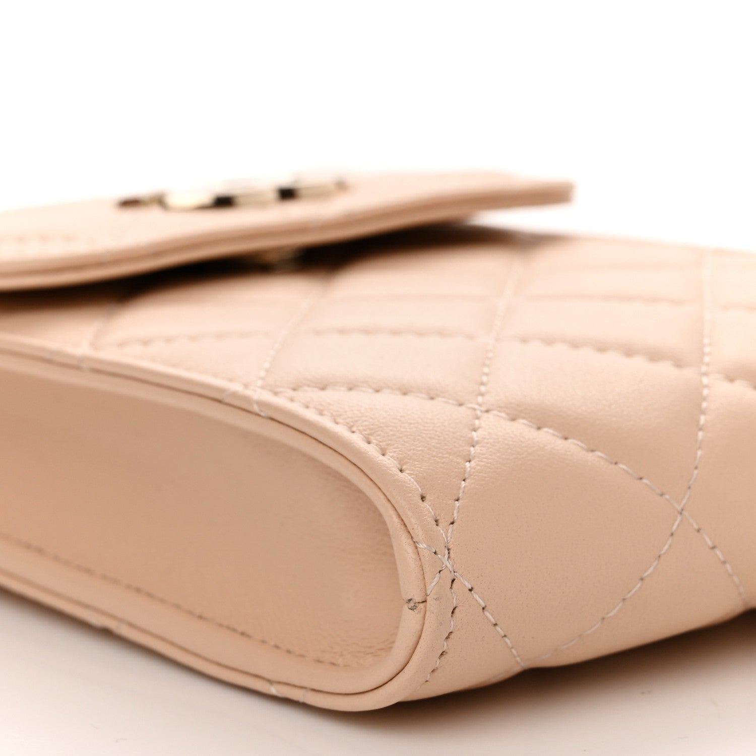 Chanel Lambskin Enamel Quilted Phone Holder With Chain Beige 11 of 12