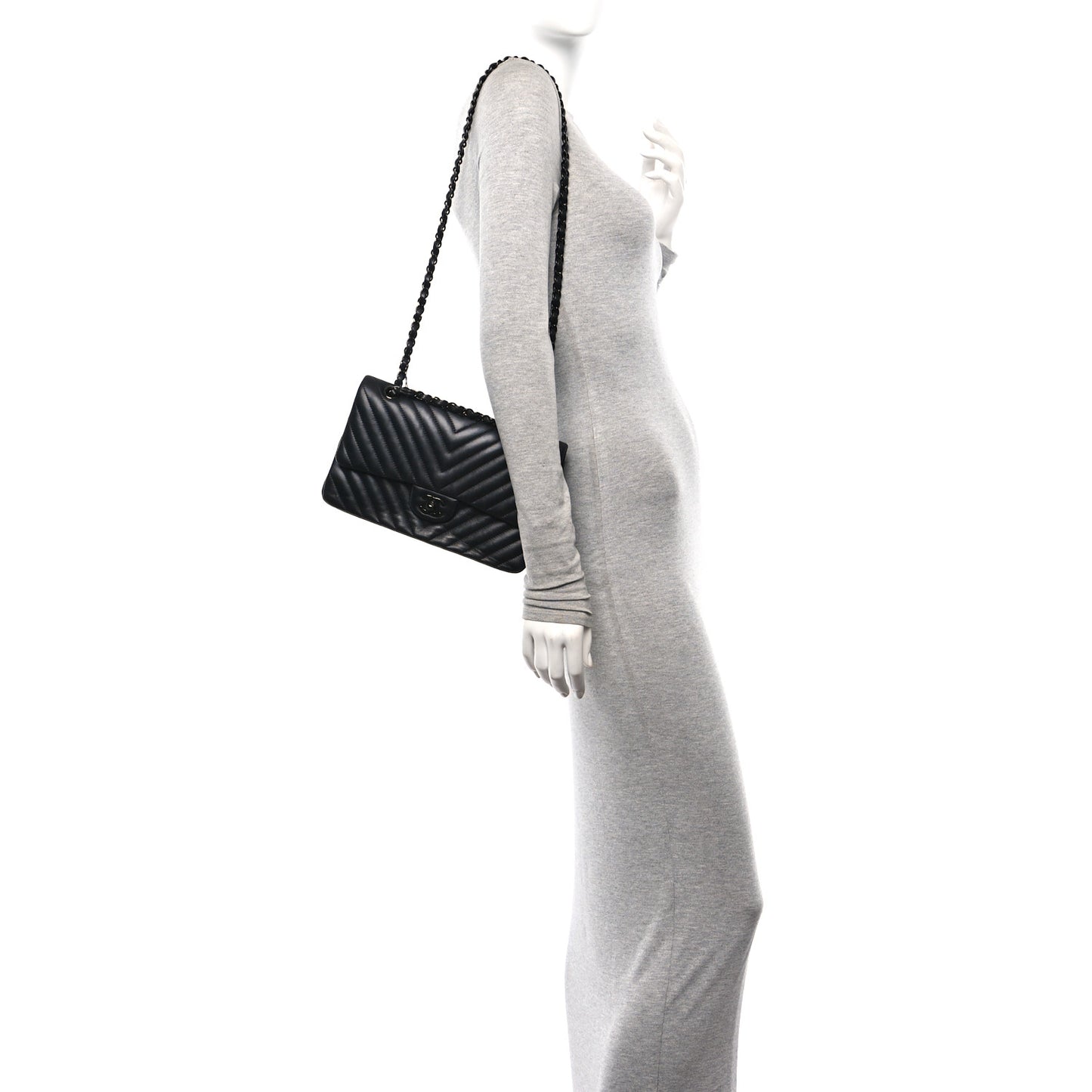 Lambskin Chevron Quilted Medium Double Flap So Black