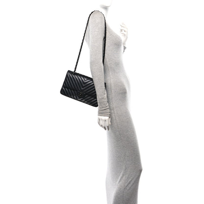 Chanel Lambskin Chevron Quilted Medium Double Flap So Black 2 of 11