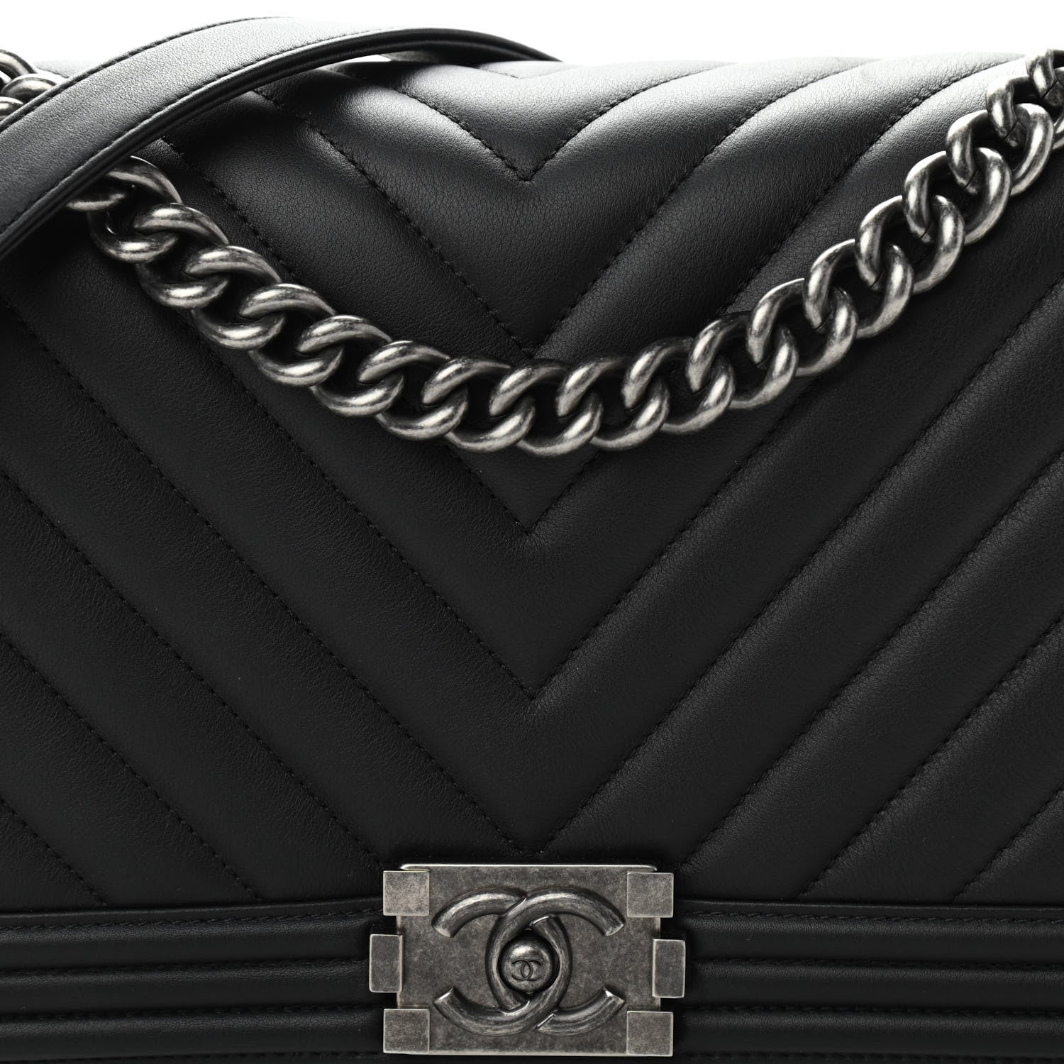 Chanel Calfskin Chevron Quilted Medium Boy Flap Black 8 of 11