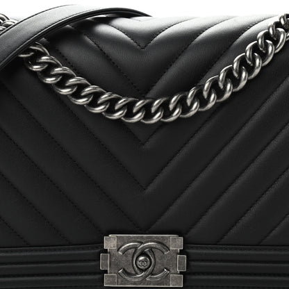 Chanel Calfskin Chevron Quilted Medium Boy Flap Black 8 of 11