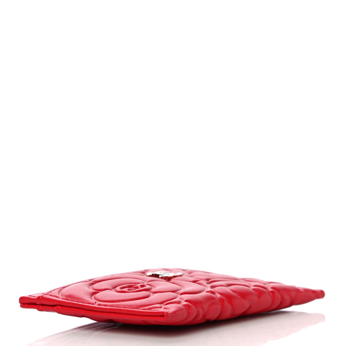 Lambskin Camellia Embossed Card Holder Red