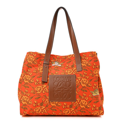Loewe Canvas Calfskin Ibiza Floral Print Paulas Tote Orange 1 of 9