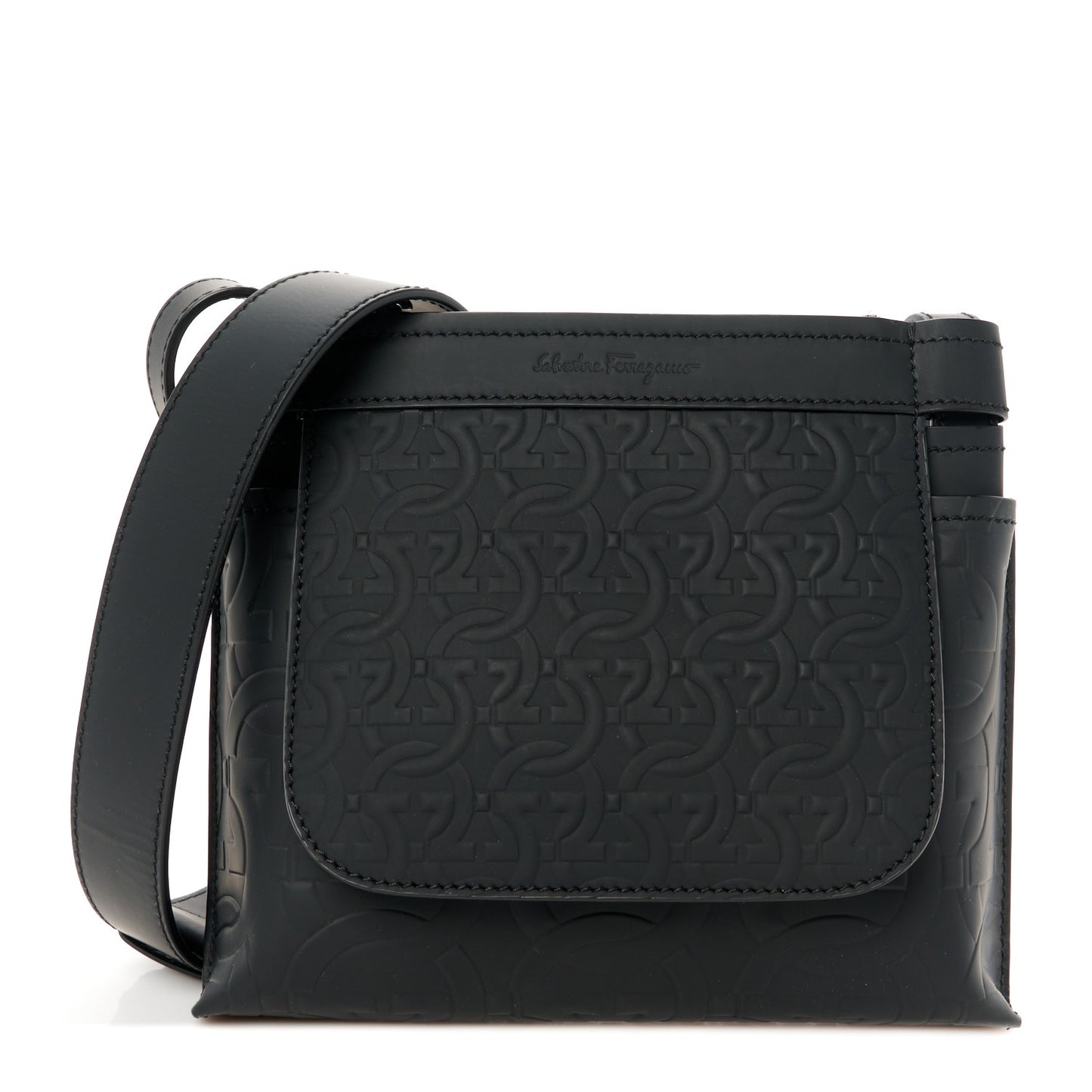 Calfskin Gancini Embossed Brooklyn Crossbody Bag Black