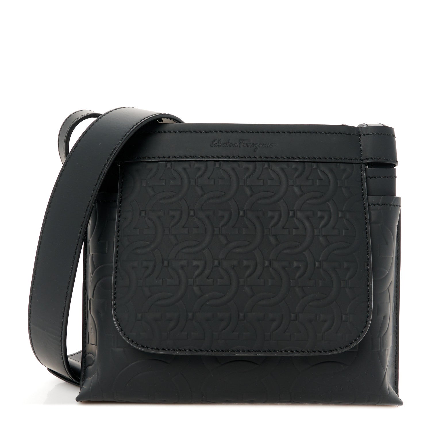 Salvatore Ferragamo Calfskin Gancini Embossed Brooklyn Crossbody Bag Black 1 of 11