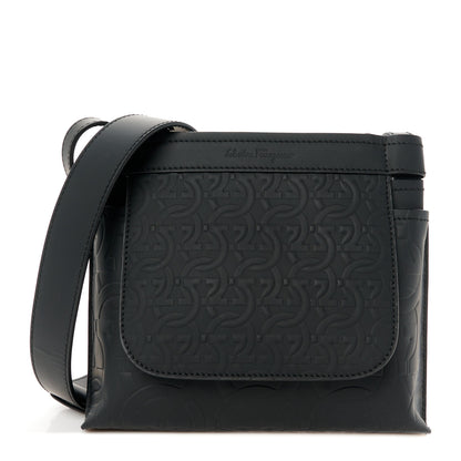 Salvatore Ferragamo Calfskin Gancini Embossed Brooklyn Crossbody Bag Black 1 of 11