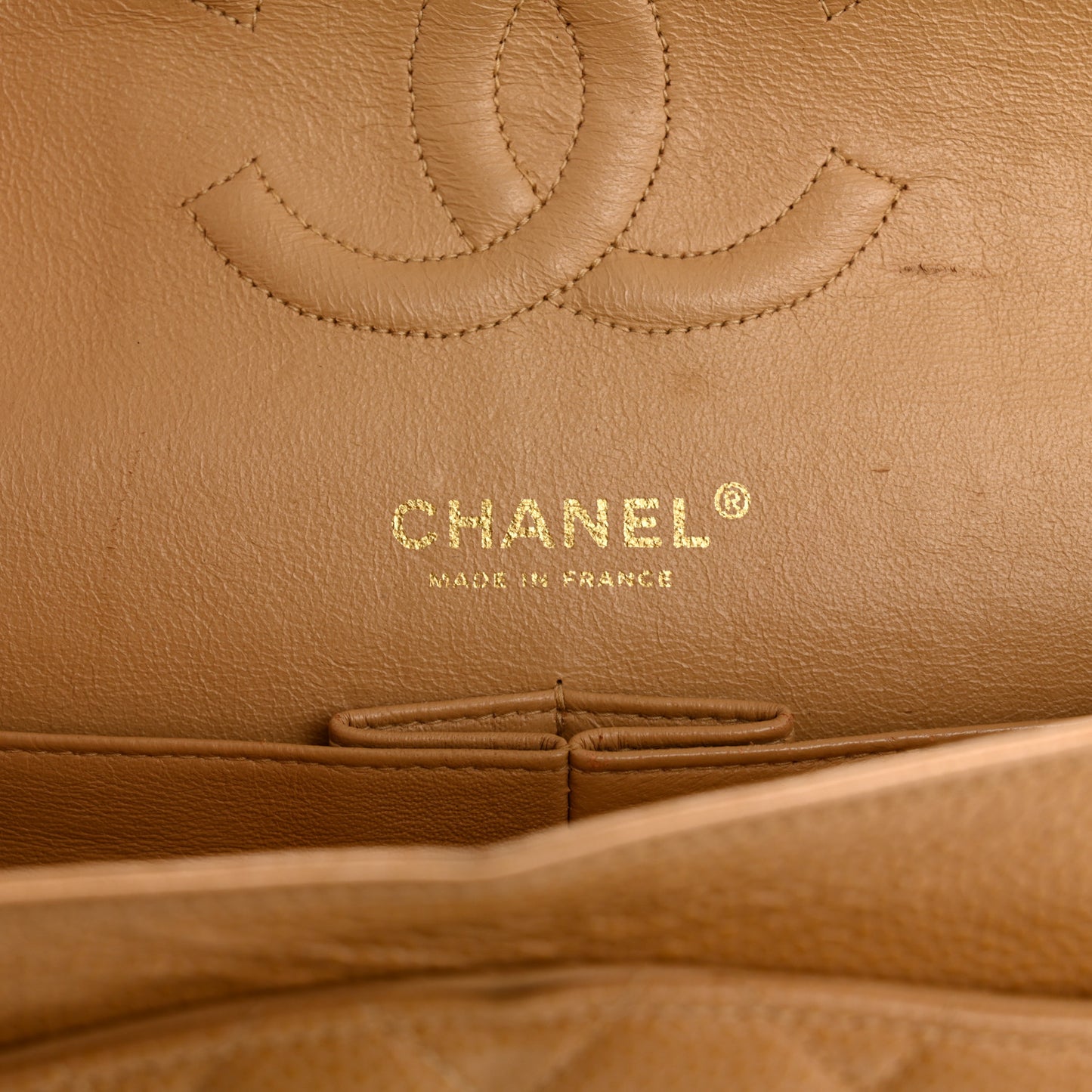 Caviar Quilted Medium Double Flap Beige