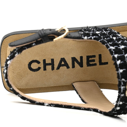 Chanel Tweed CC Sandals 38 Black White 7 of 11