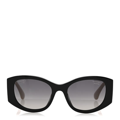 Chanel Acetate Polarized Rectangle Sunglasses 5524-A Black Beige 2 of 8