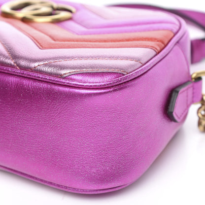 Gucci Laminated Nappa Matelasse Small GG Marmont Chain Shoulder Bag Fuxia Rosso Rosa 10 of 11