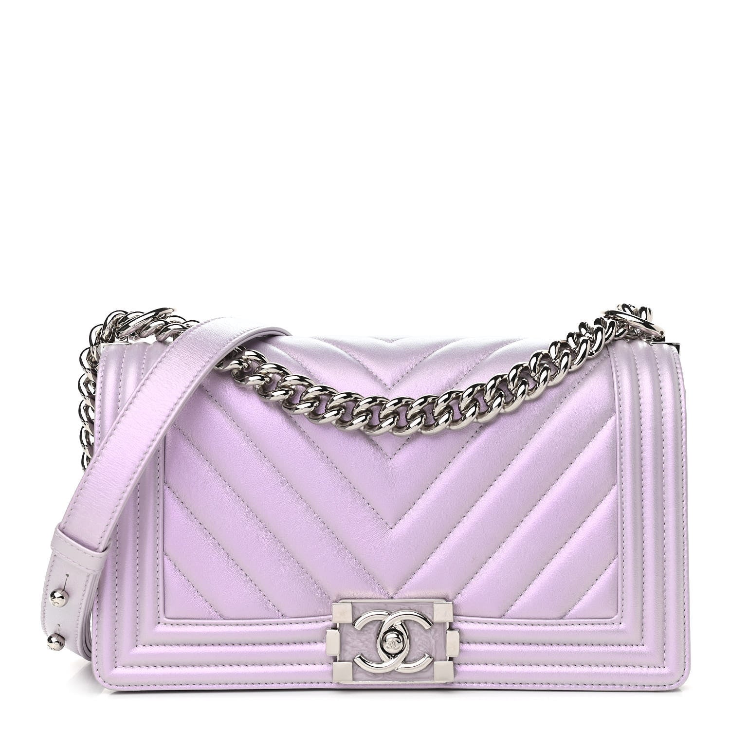 Chanel Iridescent Lambskin Chevron Quilted Medium Boy Flap Purple 1 of 11