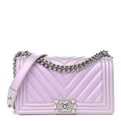 Chanel Iridescent Lambskin Chevron Quilted Medium Boy Flap Purple 1 of 11