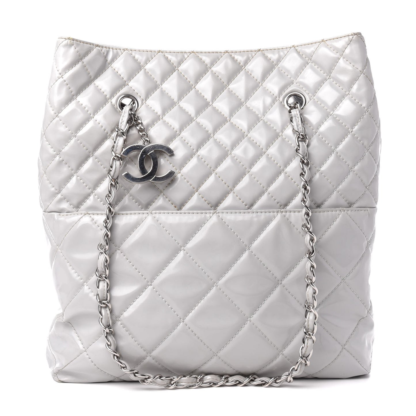 Vinyl Quilted In The Business North South Tote Light Grey