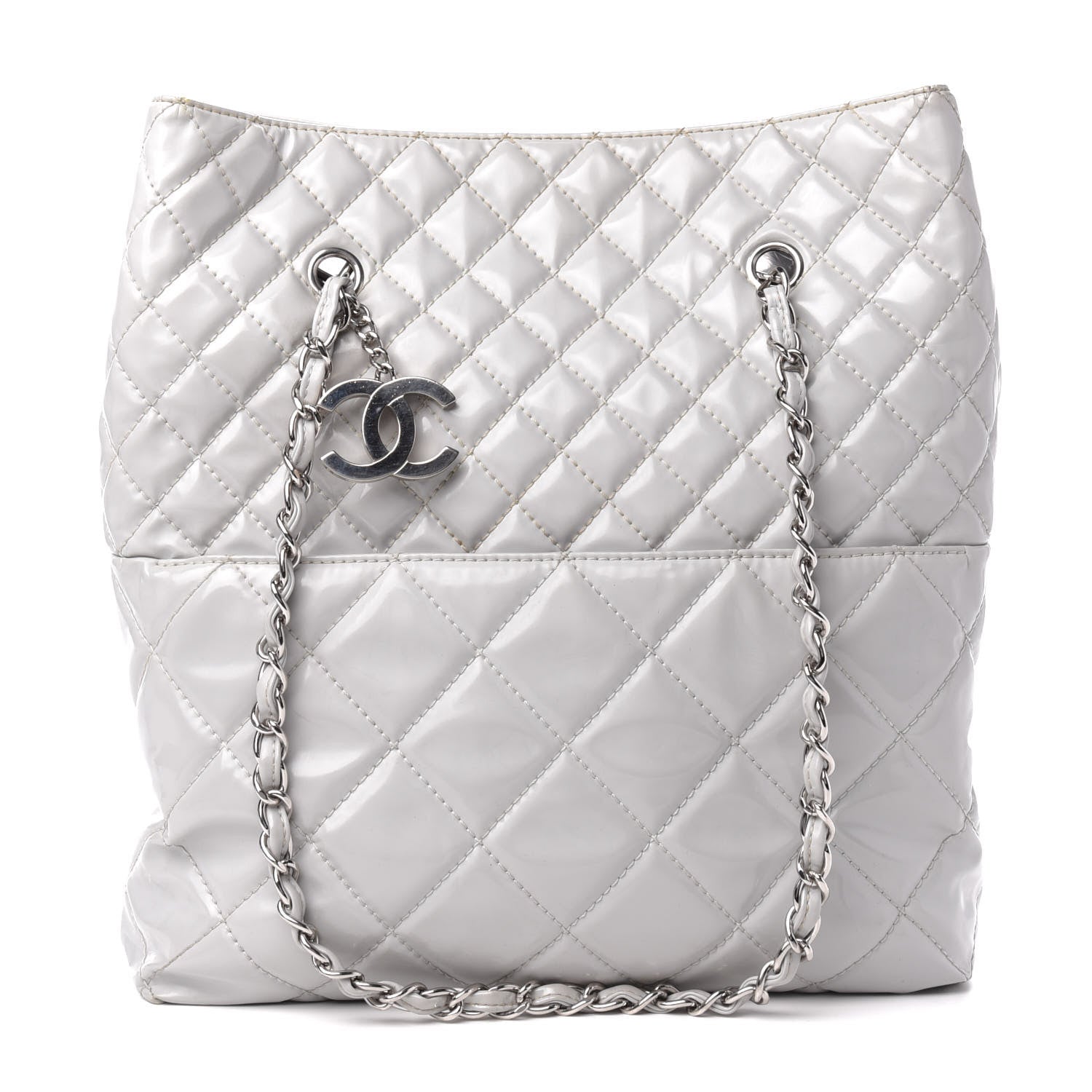 Chanel Vinyl Quilted In The Business North South Tote Light Grey 1 of 15