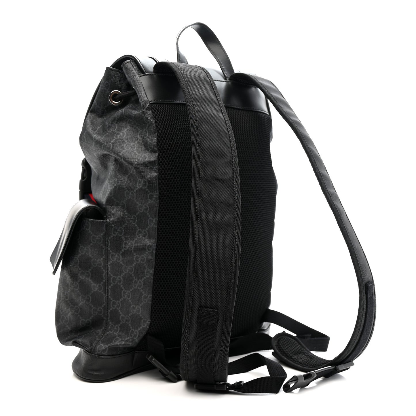 Soft GG Supreme Monogram Calfskin Web Double Buckle Backpack Black