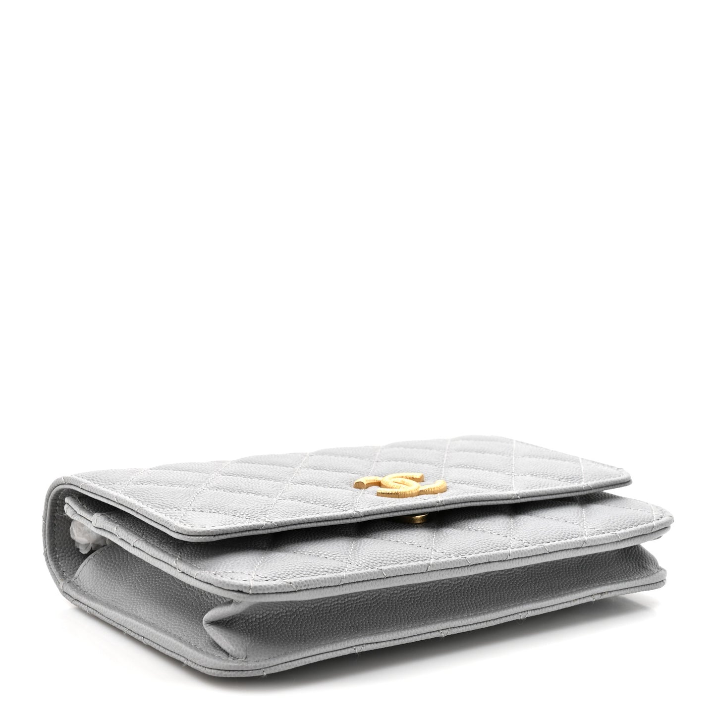 Caviar Quilted Textured CC Wallet On Chain WOC Grey
