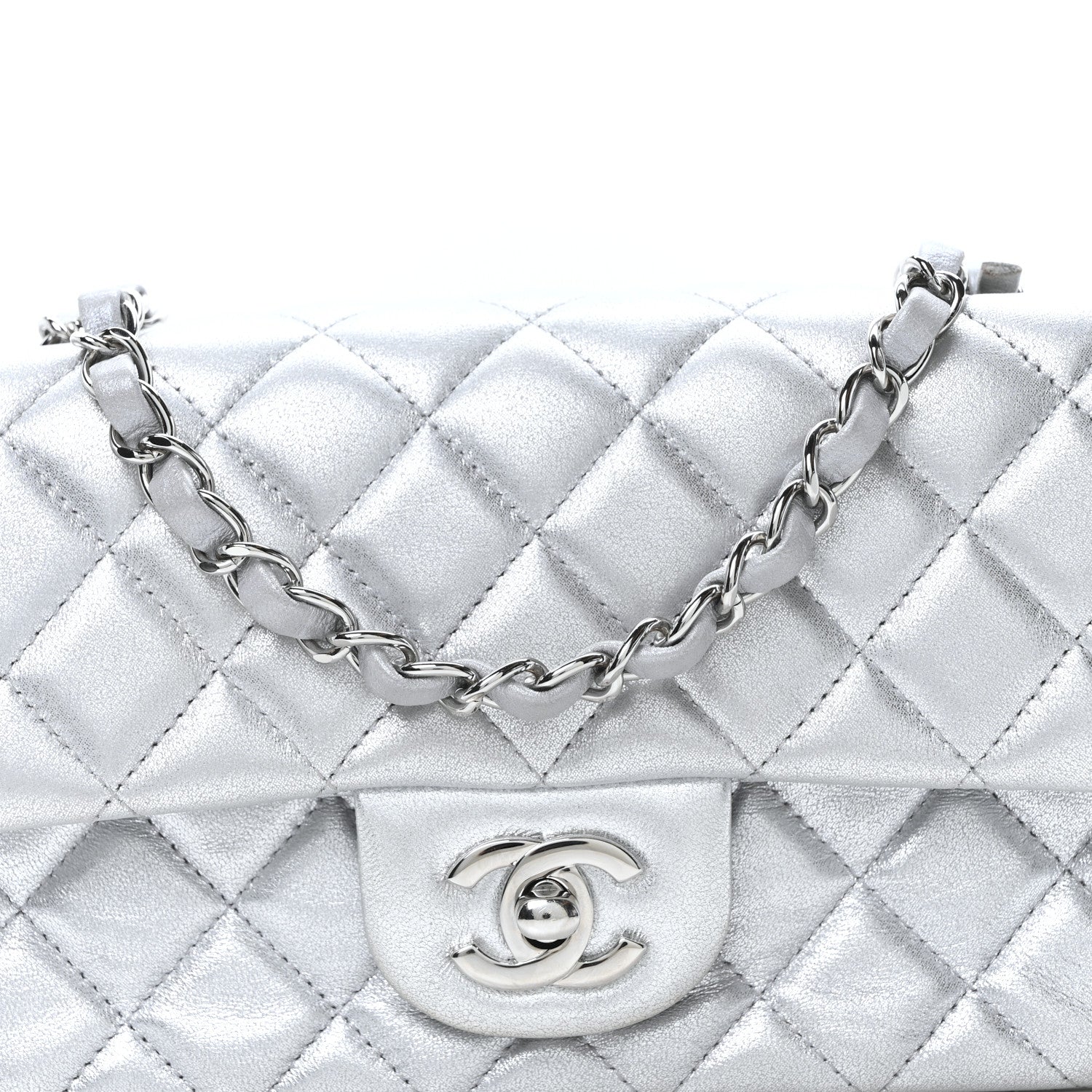 Chanel Metallic Lambskin Quilted Mini Rectangular Flap Silver 8 of 10