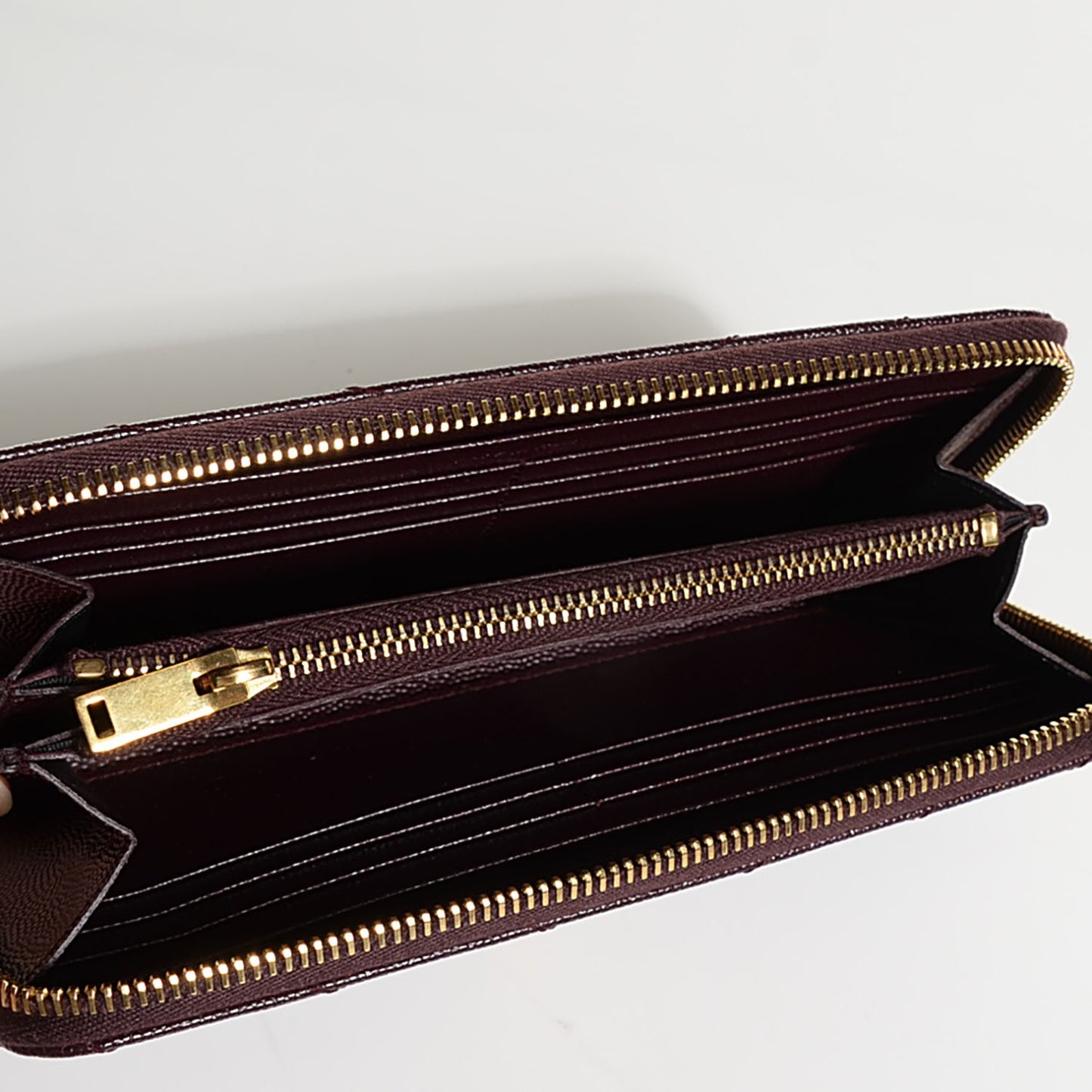Grain de Poudre Textured Matelasse Chevron Monogram Zip Around Wallet Bordeaux