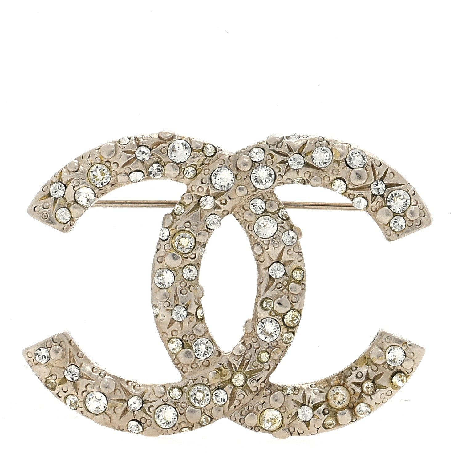 Chanel Swarovski Crystal Large CC Brooch Silver 1 of 3