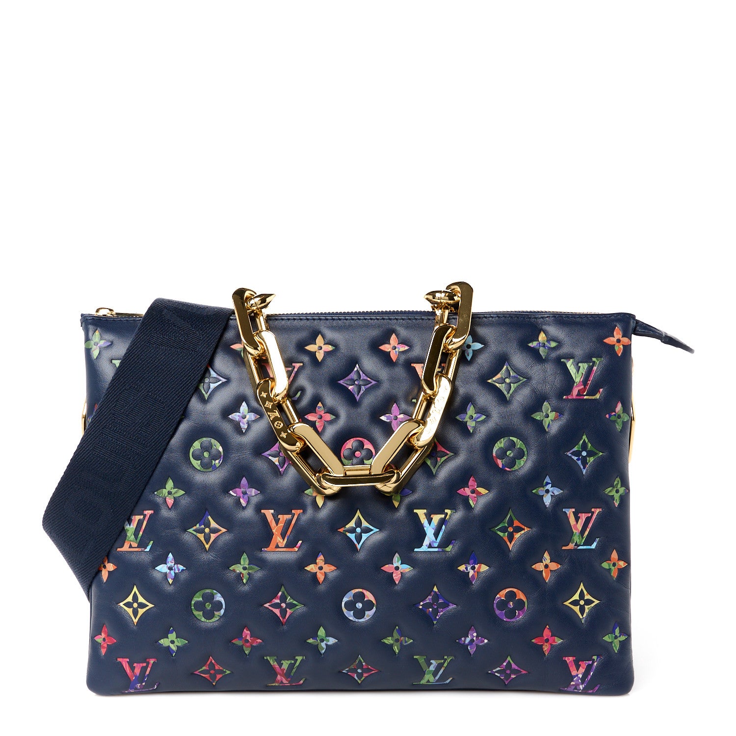Louis Vuitton Lambskin Embossed Monogram LV Garden Coussin MM Navy Blue 1 of 11