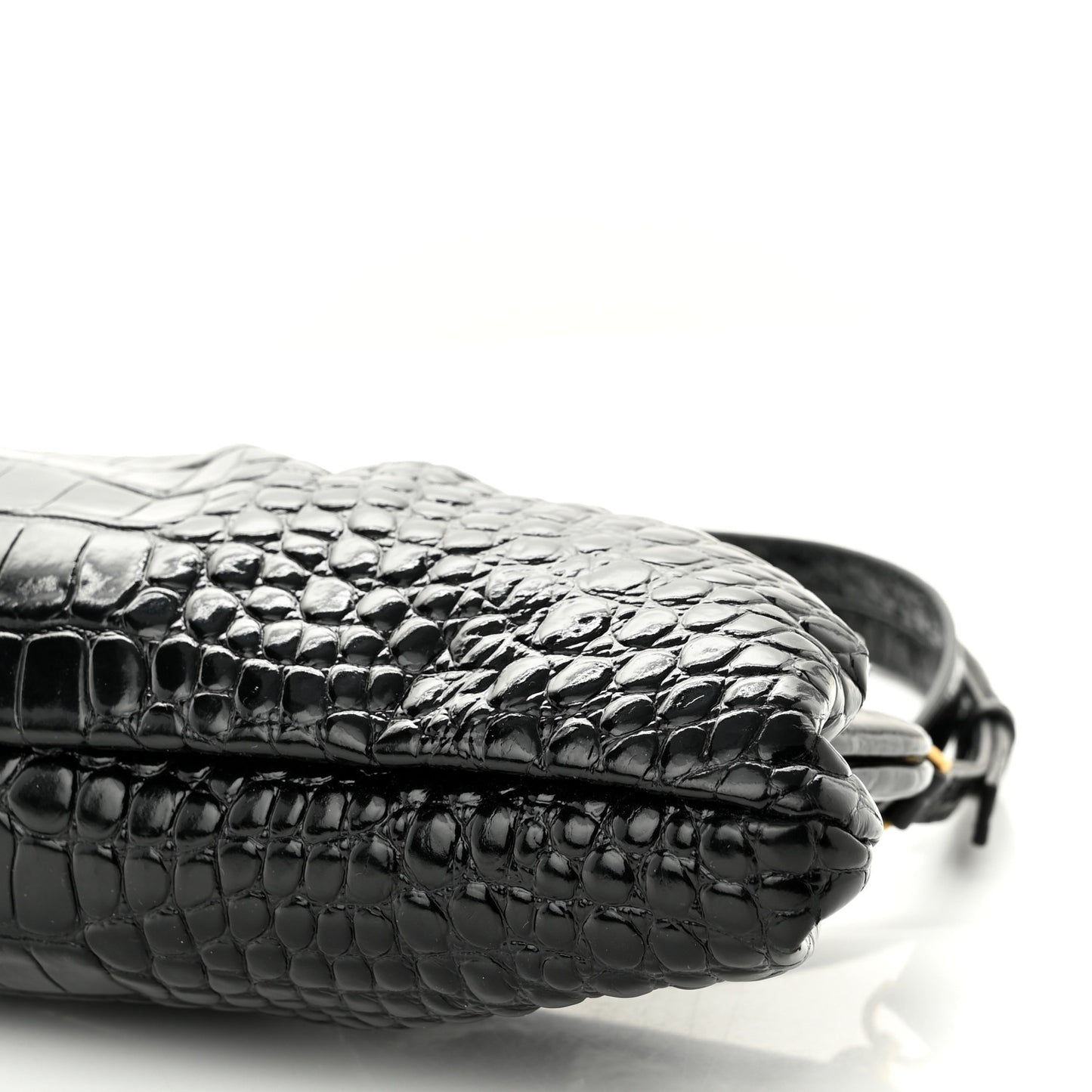 Shiny Supple Calfskin Logo Crocodile Embossed XL Cloud Clutch Black White
