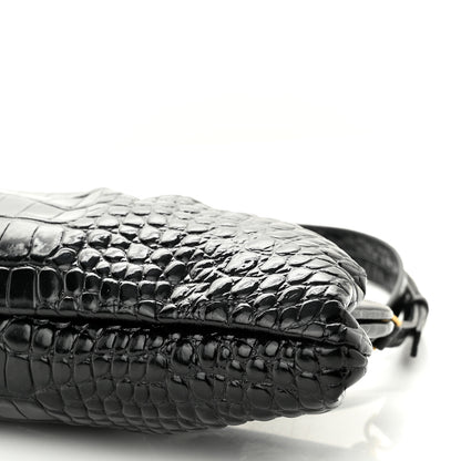 Balenciaga Shiny Supple Calfskin Logo Crocodile Embossed XL Cloud Clutch Black White 8 of 9
