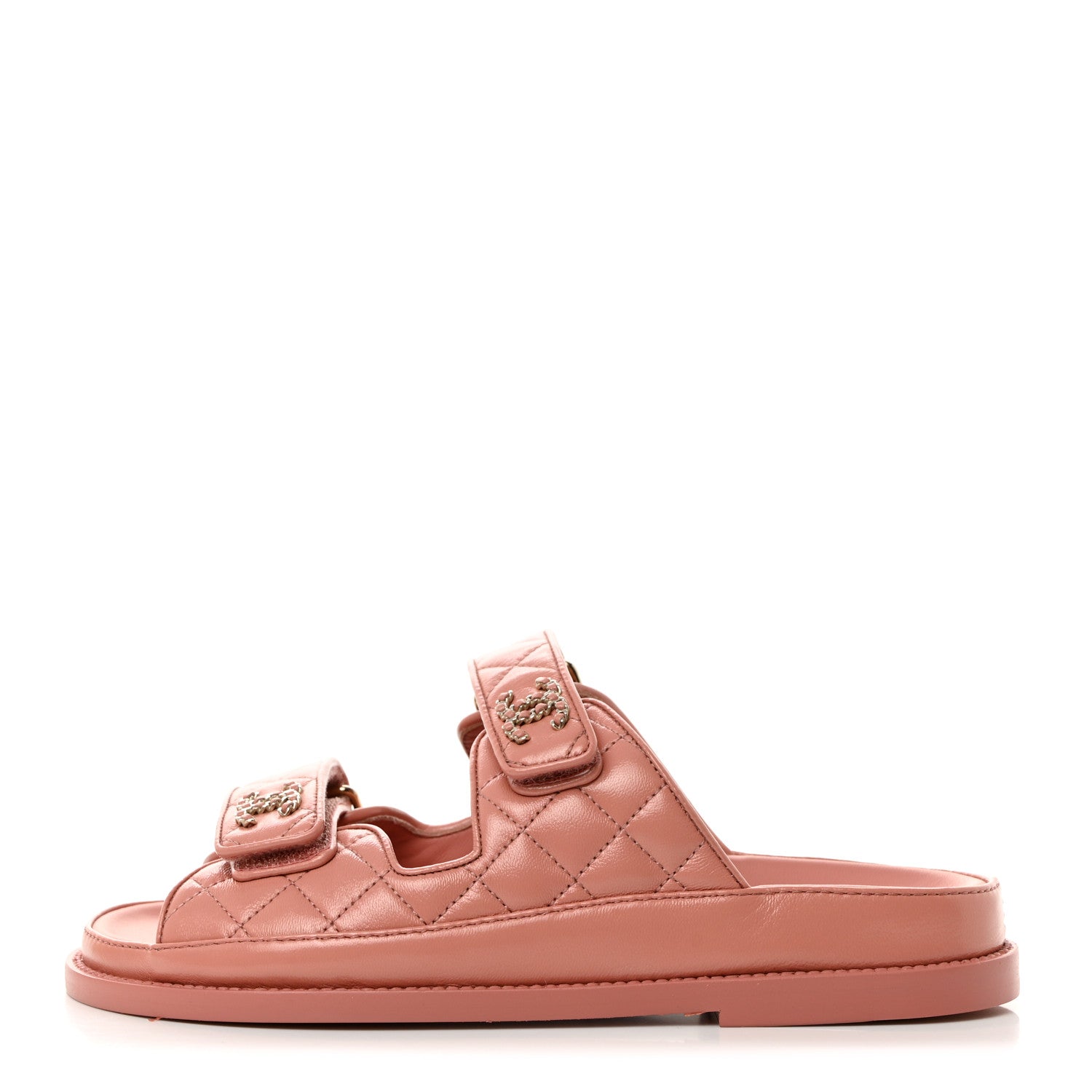 Chanel Lambskin Quilted Velcro Dad Chain CC Slide Sandals 36 Pink 1 of 9