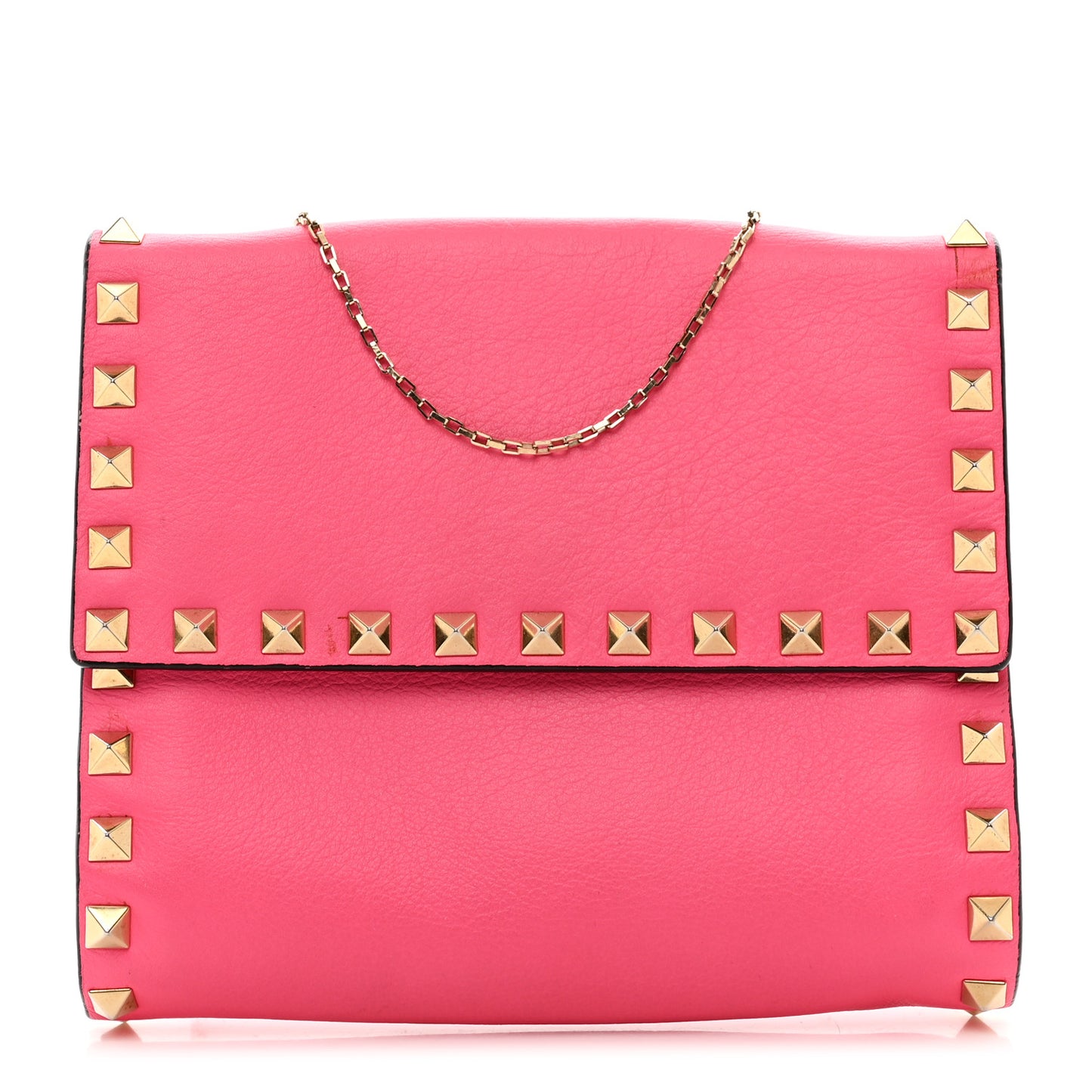 Vitello Rockstud Chain Flap Crossbody Bag Fuxia Fluo