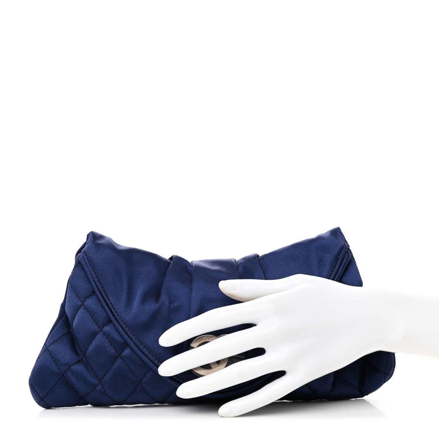 Chanel Satin Quilted Half Moon Clutch Blue 2 of 10