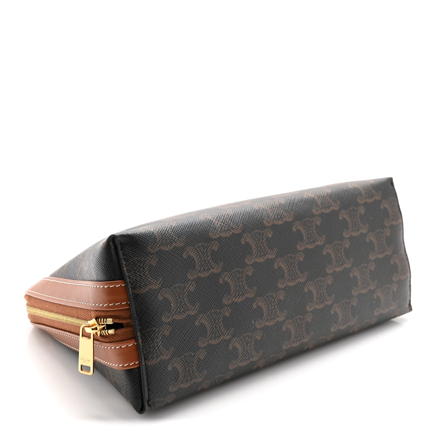 Triomphe Canvas Calfskin Medium Cosmetic Pouch Tan