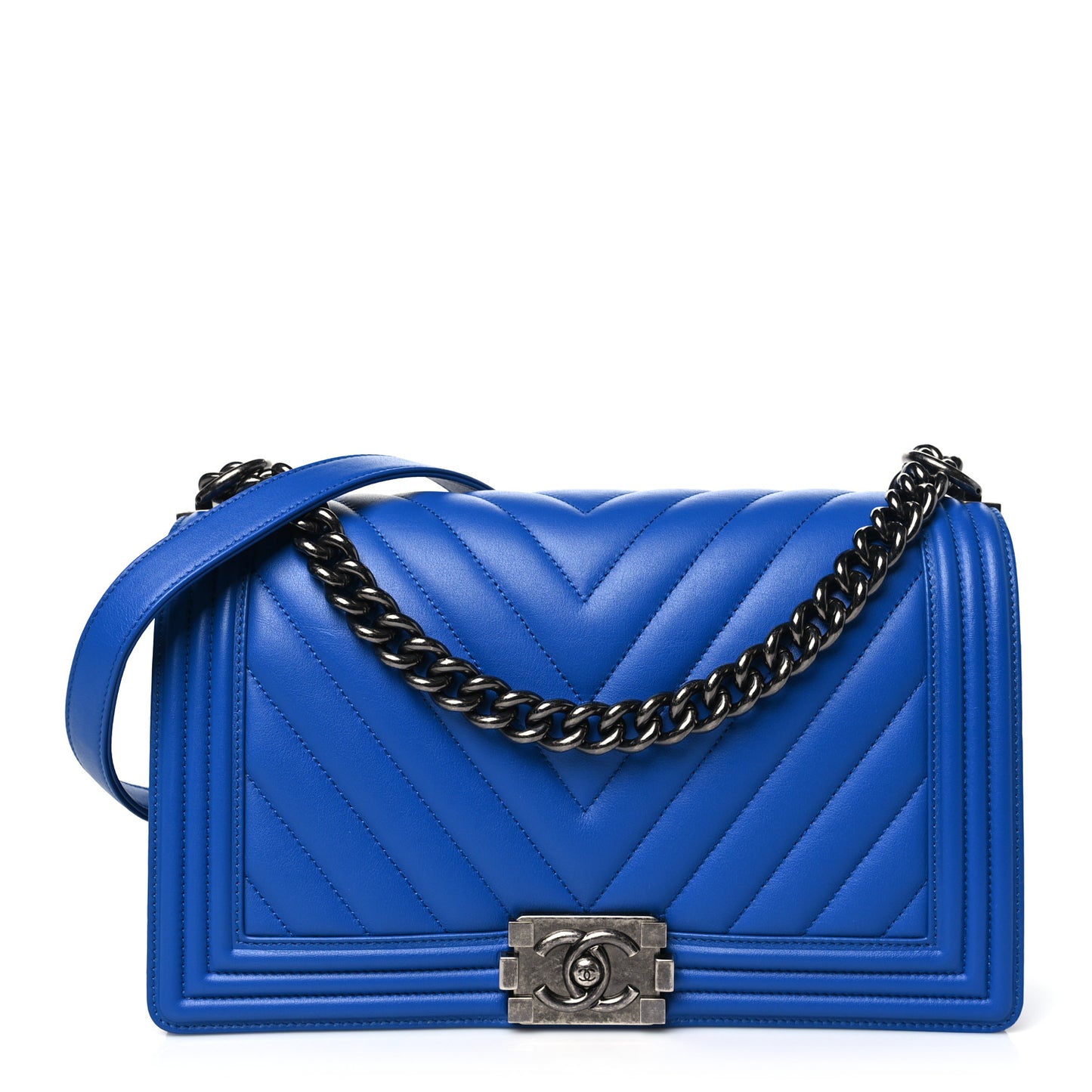 Lambskin Chevron Quilted New Medium Boy Flap Bright Blue