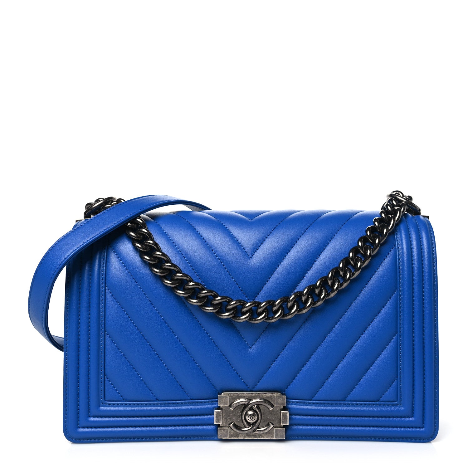 Chanel Lambskin Chevron Quilted New Medium Boy Flap Bright Blue 1 of 10