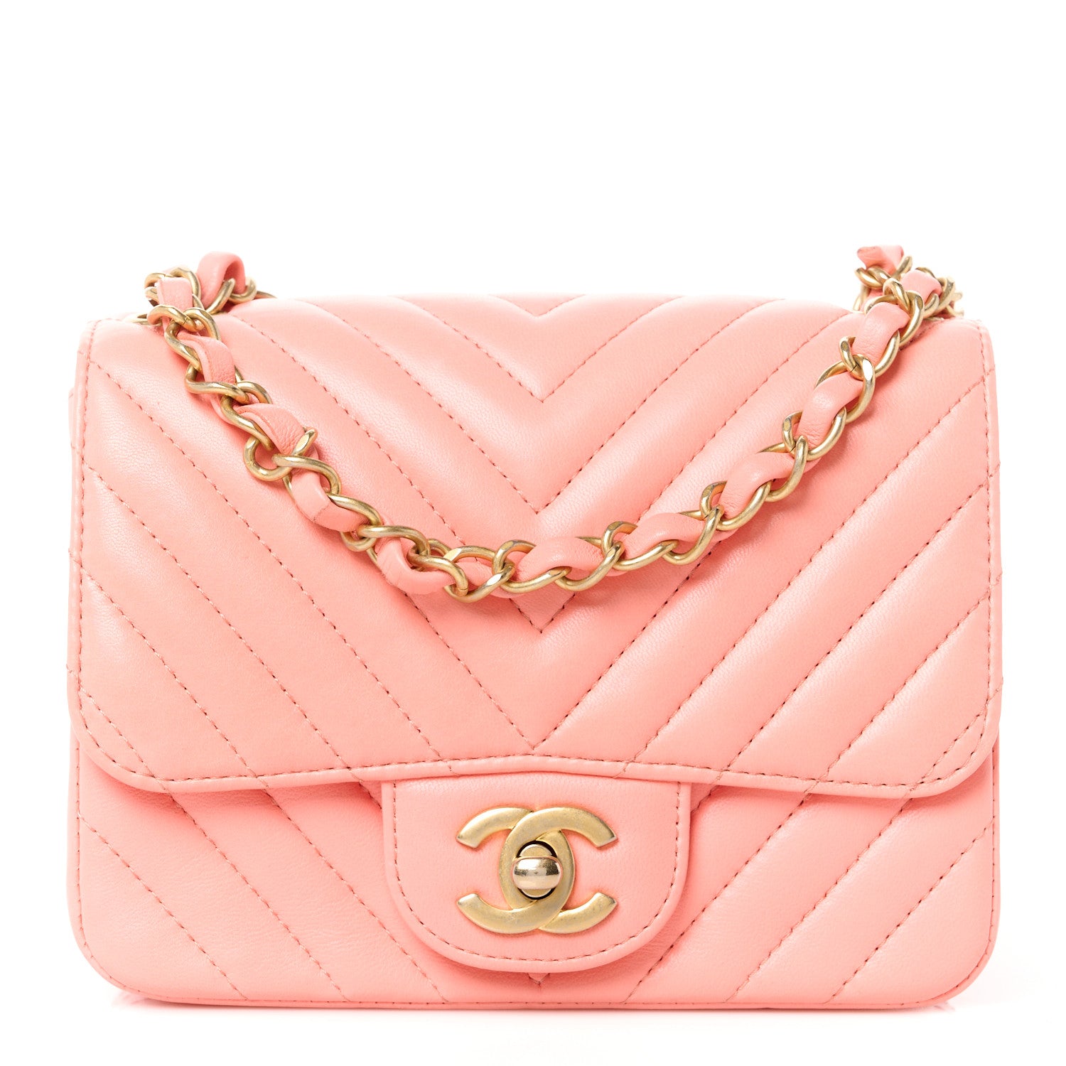 Chanel Lambskin Chevron Quilted Mini Square Flap Pink 1 of 11