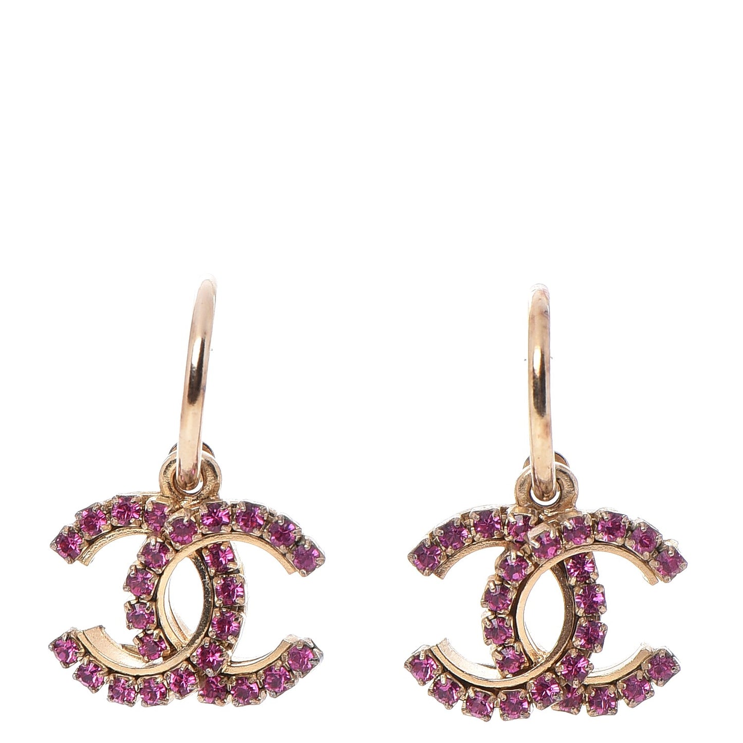 Crystal CC Dangle Earrings Pink Gold