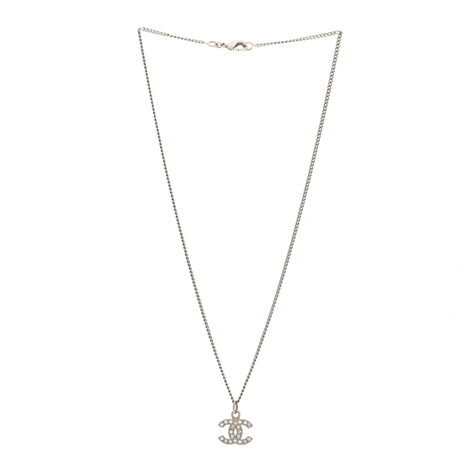 Chanel Crystal Timeless CC Necklace Silver 3 of 4