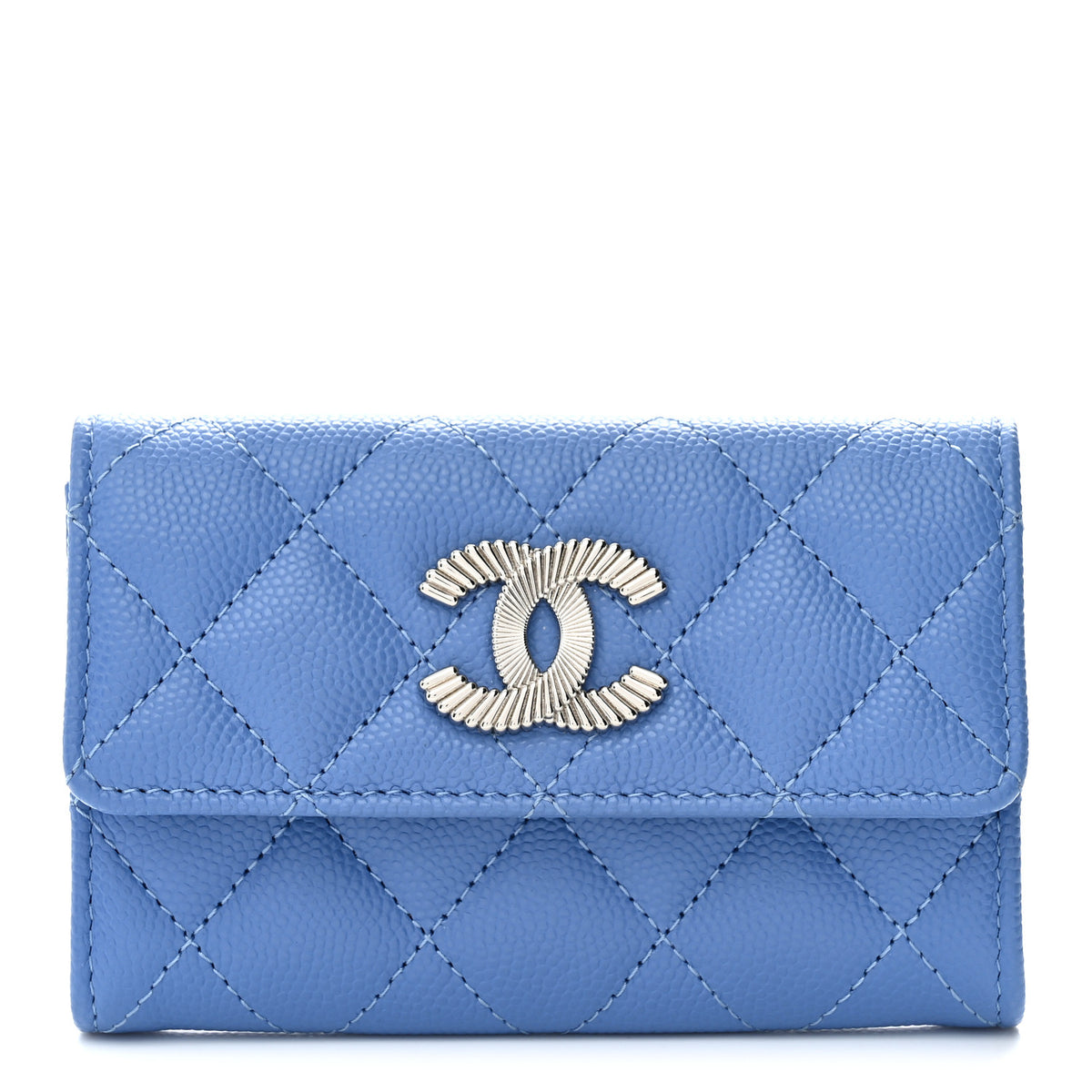 Chanel Caviar Quilted Textured CC Flap Card Holder Blue 1 of 9