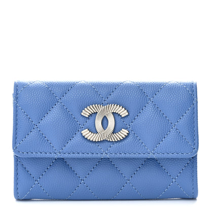 Chanel Caviar Quilted Textured CC Flap Card Holder Blue 1 of 9