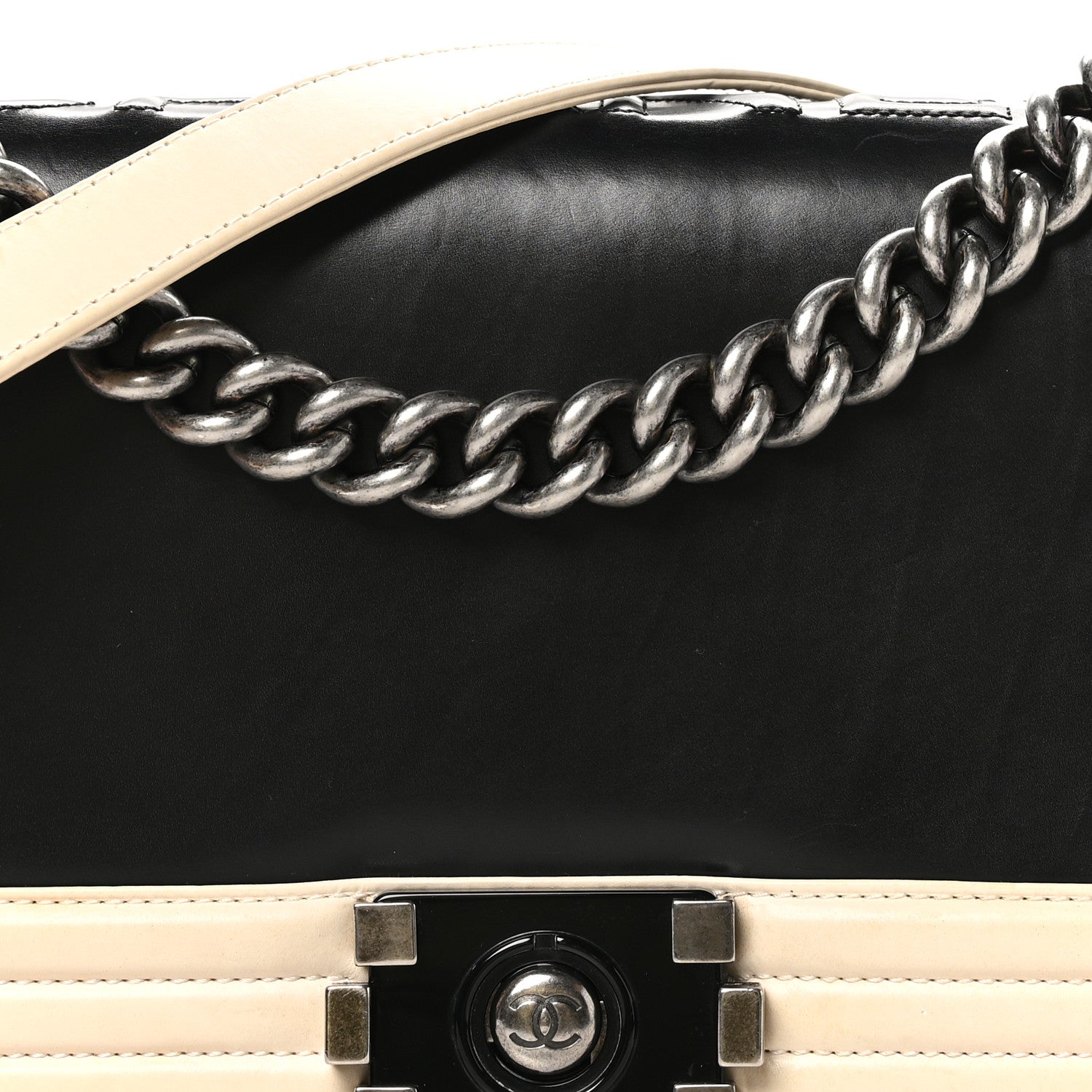 Chanel Glazed Calfskin Medium Boy Flap Black White 8 of 11