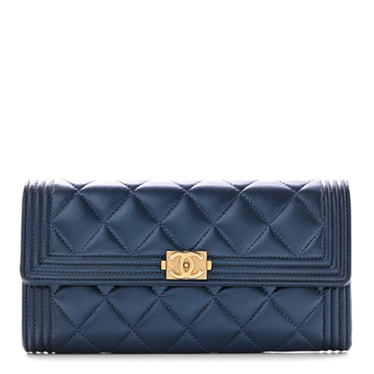 Chanel Metallic Lambskin Quilted Large Boy Gusset Flap Wallet Blue 1 of 11
