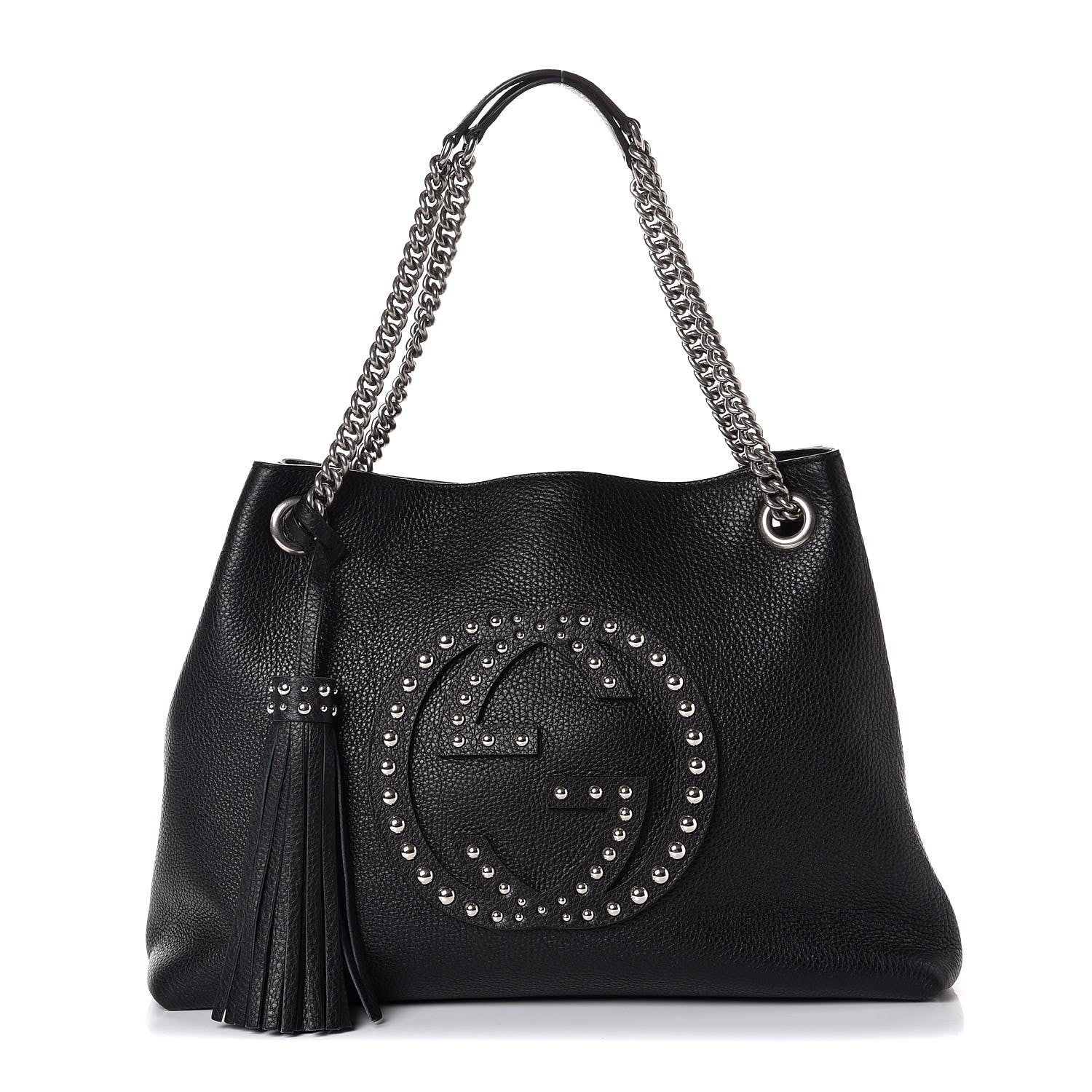 Gucci Pebbled Calfskin Studded Medium Soho Chain Shoulder Bag Black 1 of 7
