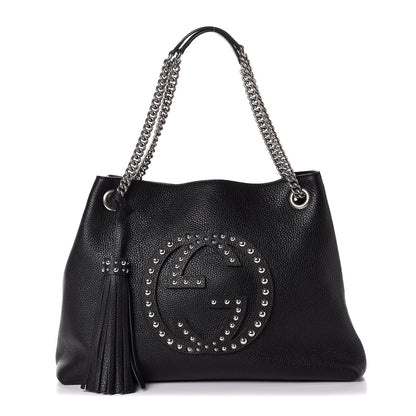 Gucci Pebbled Calfskin Studded Medium Soho Chain Shoulder Bag Black 1 of 7