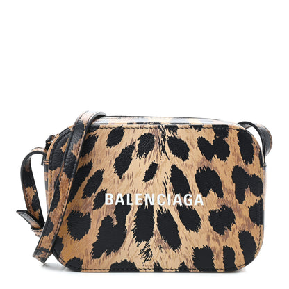 Balenciaga Calfskin Printed Leopard XS Everyday Camera Bag Beige White 1 of 9
