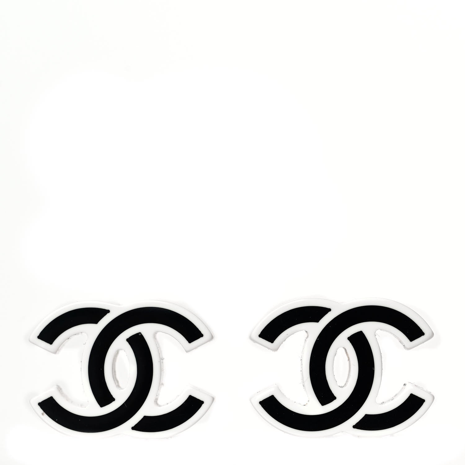 Chanel Resin CC Earrings White Balck 1 of 4