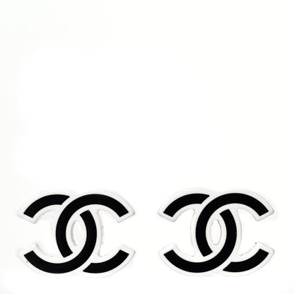 Chanel Resin CC Earrings White Balck 1 of 4