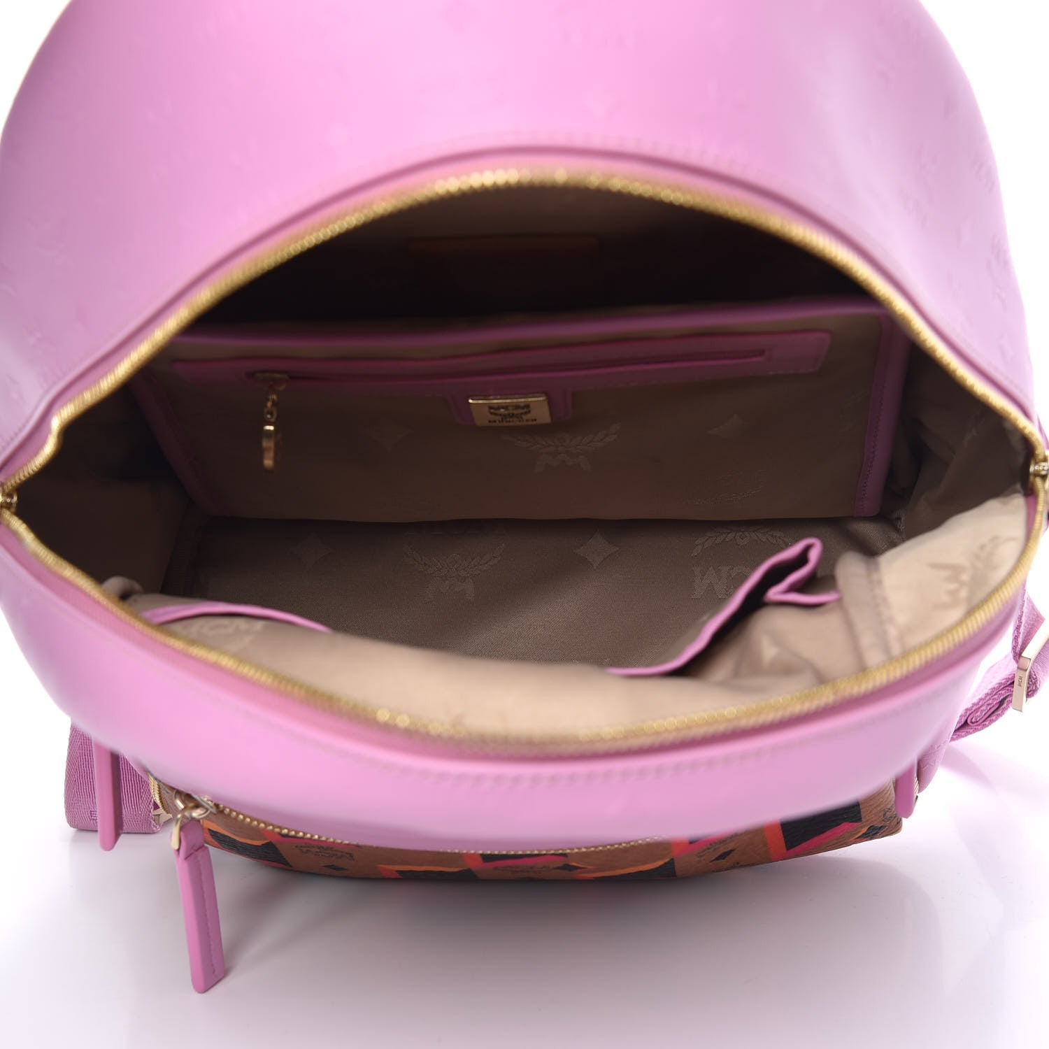 MCM Calfskin Visetos Diamond Printed Small Backpack Pink Cognac 4 of 11