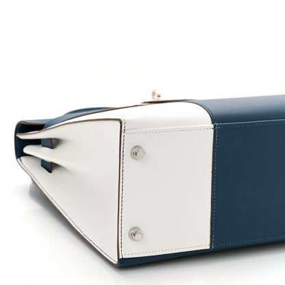 Hermes Epsom Kelly Flag Sellier 32 Bleu Thalassa White 9 of 18