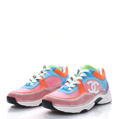 Chanel Fabric Suede Calfskin CC Sneakers 38.5 White Multicolor 3 of 7